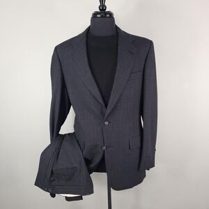 DAKS Pinstripe Suit Mens 40L 34W Charcoal Gray 2 Button Jacket Pants Made USA